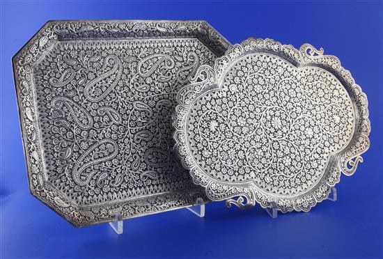 Two 20th century Indian silver trays, 24.5 oz.
